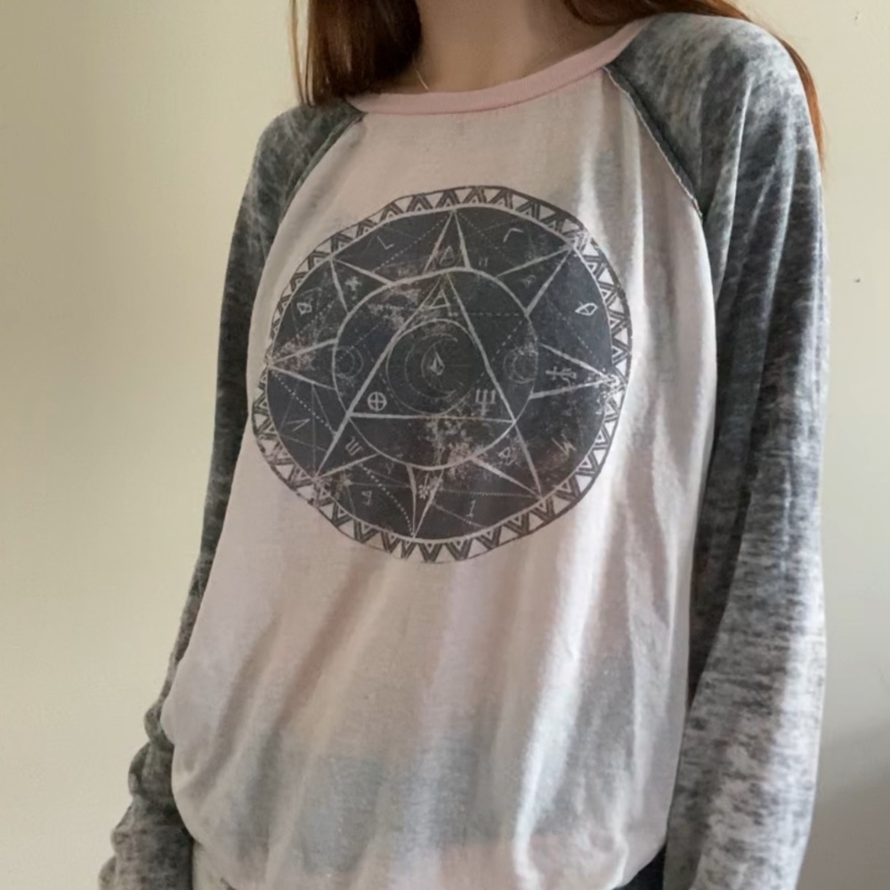Volcom faded pink & gray long sleeve crew neck